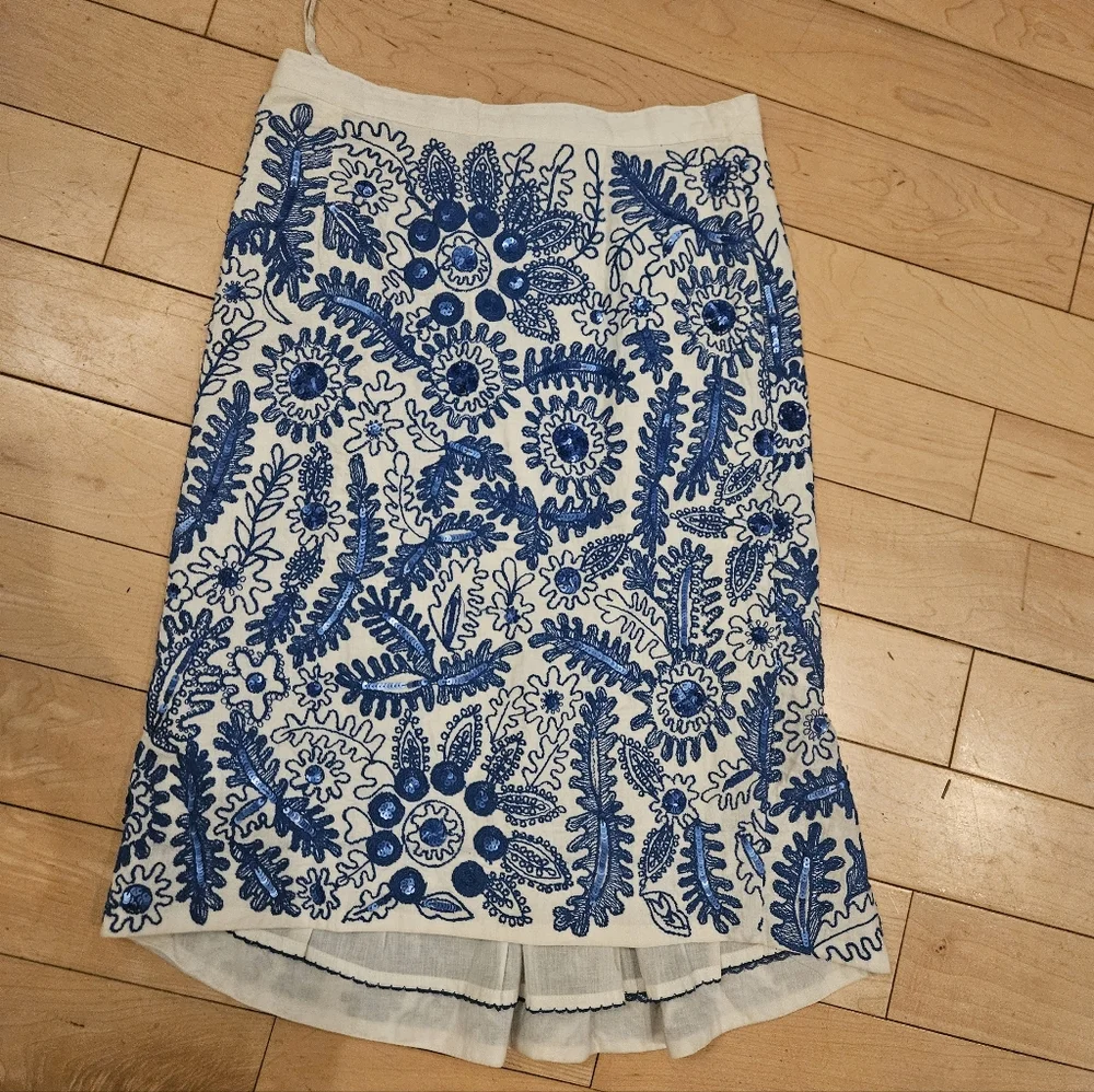 Anthropologie Moulinette Soeurs Embroidered Seauin Pencil Skirt Feminine Flora - Picture 2 of 4